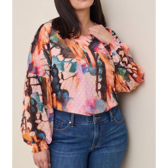 🆕 Chiffon Clip Dot Blouson Sleeve Blouse Top 1 1X 14 16 NWT Torrid New! - Picture 3 of 6